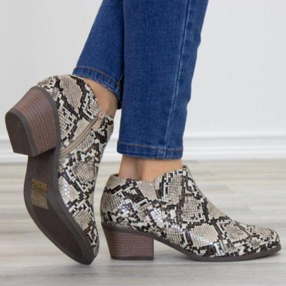 Python Snake Print Low Cut Ankle Booties - Picture 9 of 9